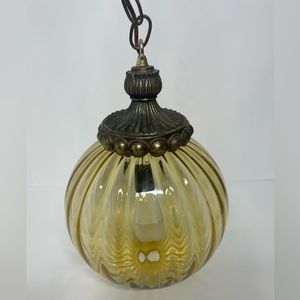 Amber Glass Globe Swag Lamp Hollywood Regency Vintage Mid Century Modern *Tested